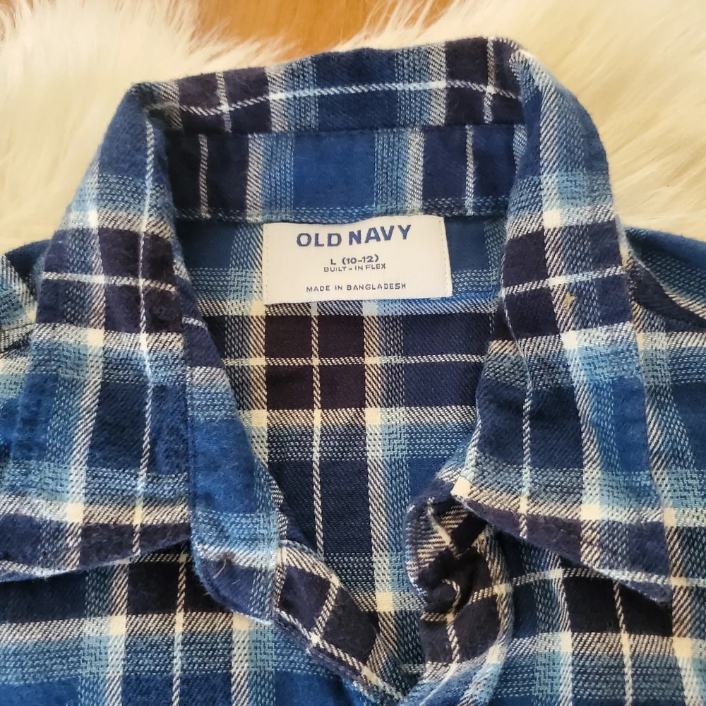 NWT Old Navy Boys Blue Plaid Flannel Shirt 10/12